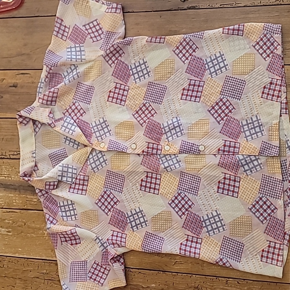 Crazy patchwork work print shirt beige blue red